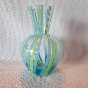 Vintage Blown Glass Swirl Vase, Blue and Green, 6 1/2"T